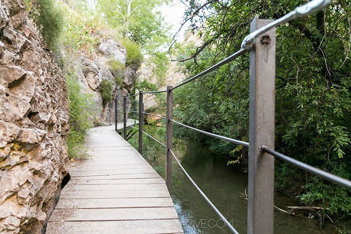 Imagen de una pasarela colgada de la ruta del Paseo Fluvial Río Guadalaviar